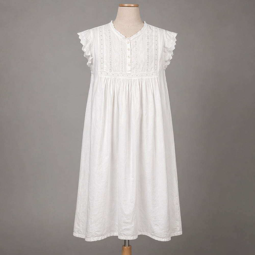 Eyelet Lace Button Peasant Maxi Dress Sz S White Prarie Victorian Fairy Cottage